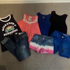 Girls 7pc bundle - size 10 tanks shorts ankle jeans